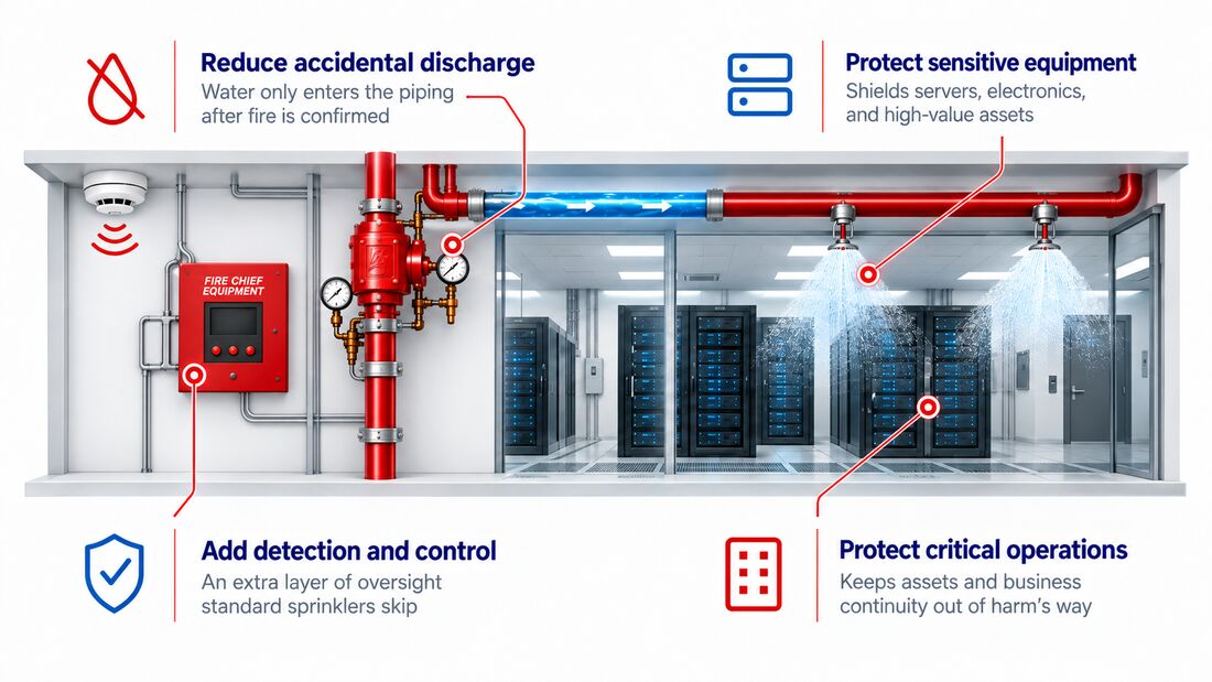 graphic depicting the benefits of pre-action-sprinkler systems
